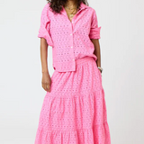 Pia Eyelet Button Up Shirt Neon Pink