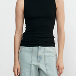 Silk Knit Sleeveless Boatneck Black