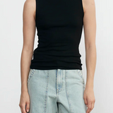 Silk Knit Sleeveless Boatneck Black