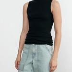 Silk Knit Sleeveless Boatneck Black