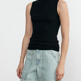 Silk Knit Sleeveless Boatneck Black