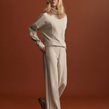 Brushed Rib Wide Leg Pant 28" Cement Marl/ Bitter Chocolate