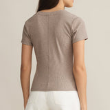 Sirena Short Sleeve Tee Scoop Neck Top Taupe