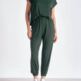 Short Sleeve T Shirt Jumpsuit Dark Green
