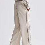 Brushed Rib Wide Leg Pant 28" Cement Marl/ Bitter Chocolate