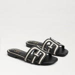 Bay Multi Logo Sandal Black and Natural Raffia