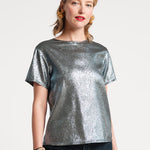 Fashion Tee Shirt Empire State Shine Metallic Twill Stretch Light Blue