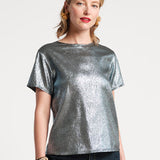 Fashion Tee Shirt Empire State Shine Metallic Twill Stretch Light Blue