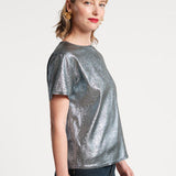 Fashion Tee Shirt Empire State Shine Metallic Twill Stretch Light Blue