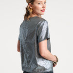Fashion Tee Shirt Empire State Shine Metallic Twill Stretch Light Blue