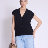 Gustave Sleeveless Black V-Neck Buttoned Cardigan