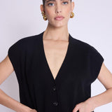 Gustave Sleeveless Black V-Neck Buttoned Cardigan