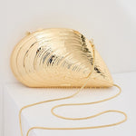 Bridget Metal Oyster Shell Clutch Gold