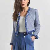 Asuka Cropped Fringe Jacket Blue Womens Jacket