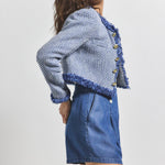 Asuka Cropped Fringe Jacket Blue Womens Jacket