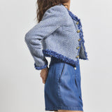Asuka Cropped Fringe Jacket Blue Womens Jacket