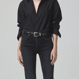 Kayla Shrunken Button Up Black