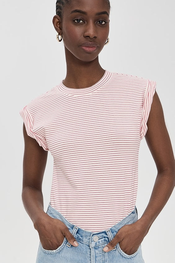 Olivia White Ruby Stripe Cap Sleeve Tee