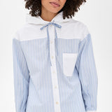 Helmi Striped Shirting Blouse With Hood Blue