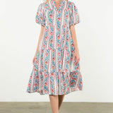 Pink and Blue Printed Maxi Dress