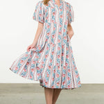 Pink and Blue Printed Maxi Dress