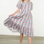 Pink and Blue Printed Maxi Dress