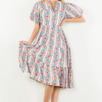 Pink and Blue Printed Maxi Dress