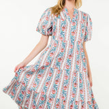 Pink and Blue Printed Maxi Dress