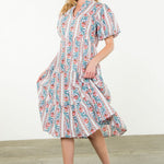 Pink and Blue Printed Maxi Dress