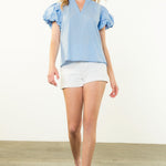 Solid Blue Poplin Blouse Baby Blue