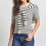 Twain Short Sleeve Pre Styled Sweater Black and White