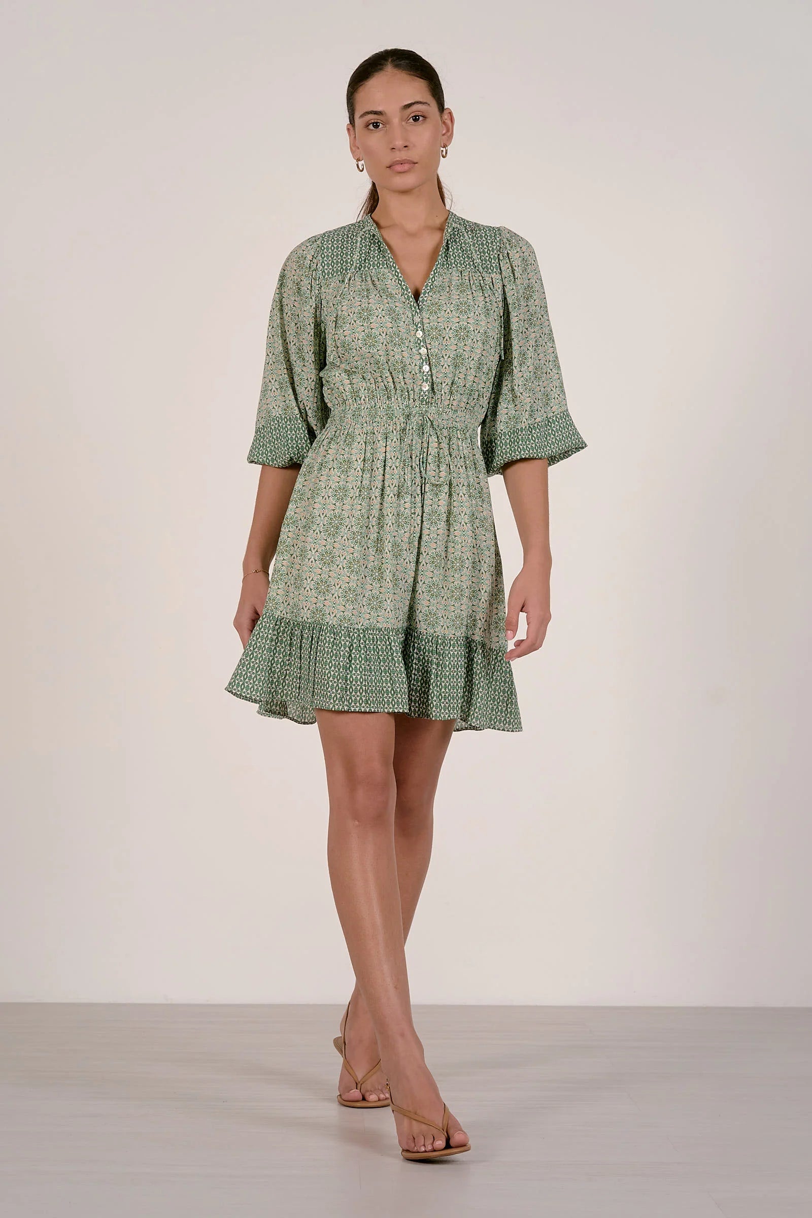 green boho mini dress Green Boho Mini Dress L