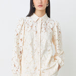 Lamour Lace Button Up Top Creme