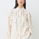 Lamour Lace Button Up Top Creme