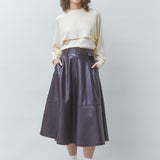Fleur Faux Leather Midi Skirt W Belt Burgundy Prune