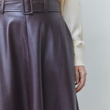Fleur Faux Leather Midi Skirt W Belt Burgundy Prune