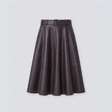 Fleur Faux Leather Midi Skirt W Belt Burgundy Prune