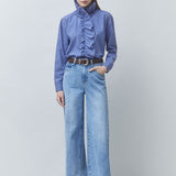 Lyes Flutter Blouse w/ Rhinestones