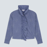 Lyes Flutter Blouse w/ Rhinestones