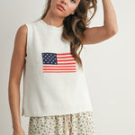 Flag Printed Knit Sweater Tank Ivory Multi