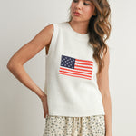 Flag Printed Knit Sweater Tank Ivory Multi