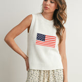 Flag Printed Knit Sweater Tank Ivory Multi
