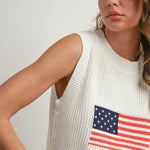 Flag Printed Knit Sweater Tank Ivory Multi