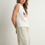 Flag Printed Knit Sweater Tank Ivory Multi