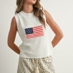 Flag Printed Knit Sweater Tank Ivory Multi