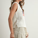 Flag Printed Knit Sweater Tank Ivory Multi