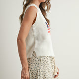 Flag Printed Knit Sweater Tank Ivory Multi