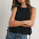 Texture Tie-Top Black Tank