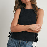 Texture Tie-Top Black Tank