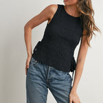 Texture Tie-Top Black Tank